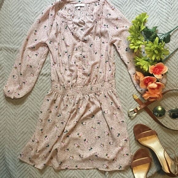 Blush Floral Boho  Mini Dress w/ Sleeves. - Picture 3 of 8